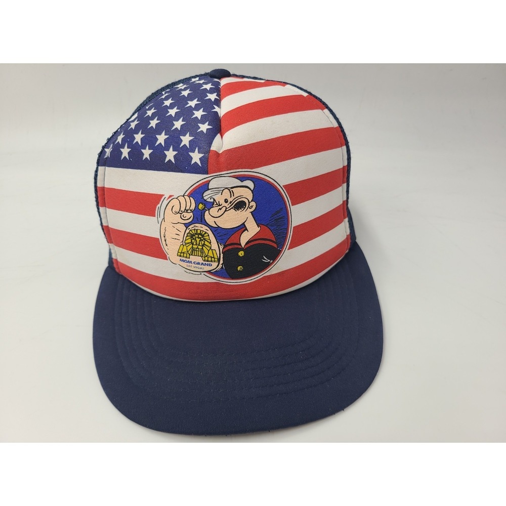 Vintage Popeye The Sailor Man MGM Grand Las Vegas Mesh Trucker Snapback Hat‎ Cap